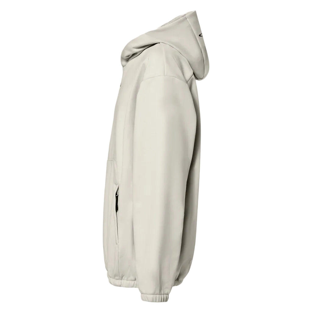 MSolarRailSoftshellHoodie-Beige hoodie with a brand logo on a white background