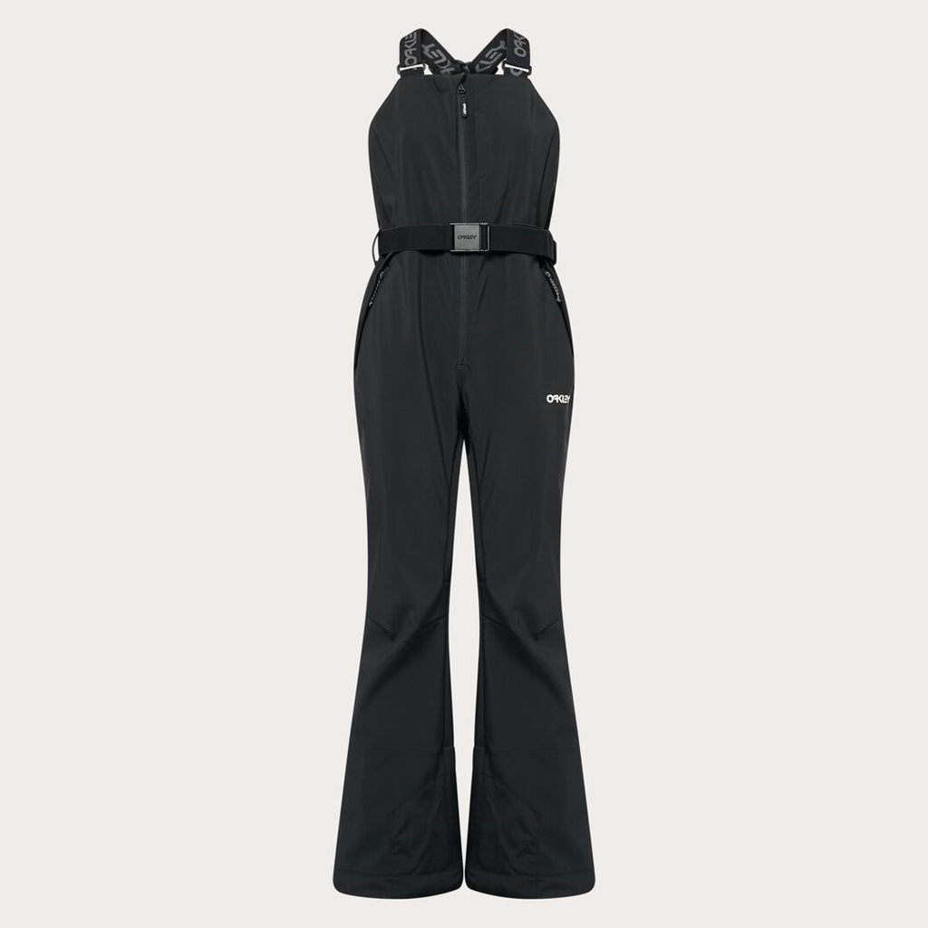 WTNPHarperSoftshellBib-Black ski jumpsuit with a belt on a light gray background
