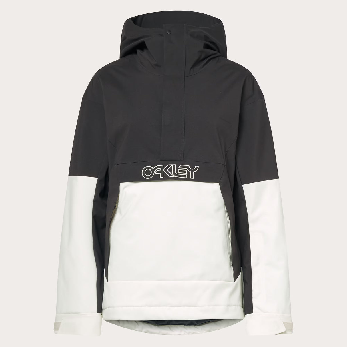 TNP TBT Insulated Anorak-Black and white jacket with Oakley logo on a light gray background