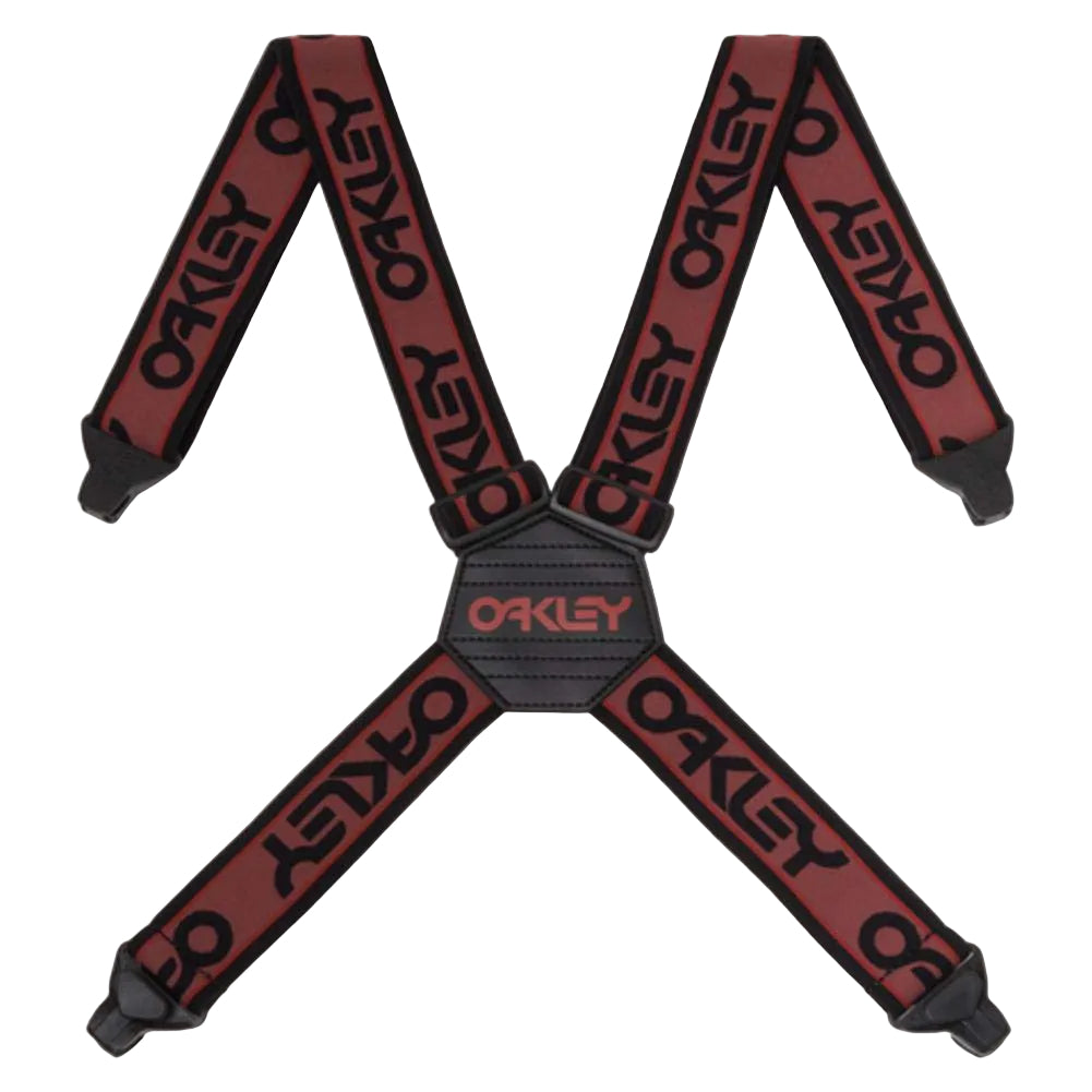 FactorySuspender-Oakley suspenders with red and black design on a white background