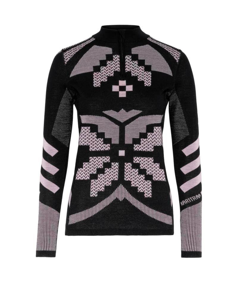 Faith1_2Zip-Black and gray patterned long-sleeve shirt on a white background