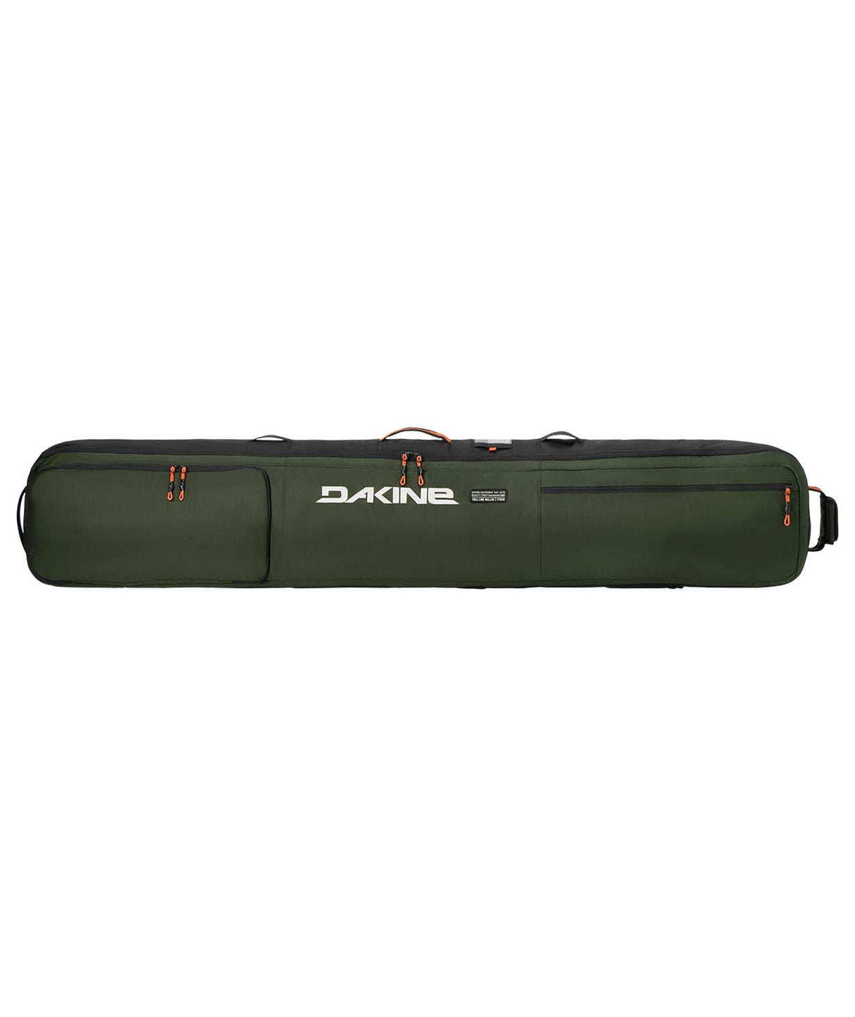 FallLineSkiRollerBag-Green ski bag with Dakine logo on a white background