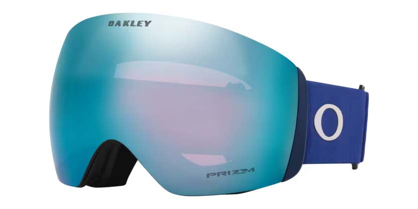FlightDeckL-Oakley ski goggles with blue lens and blue strap on a white background