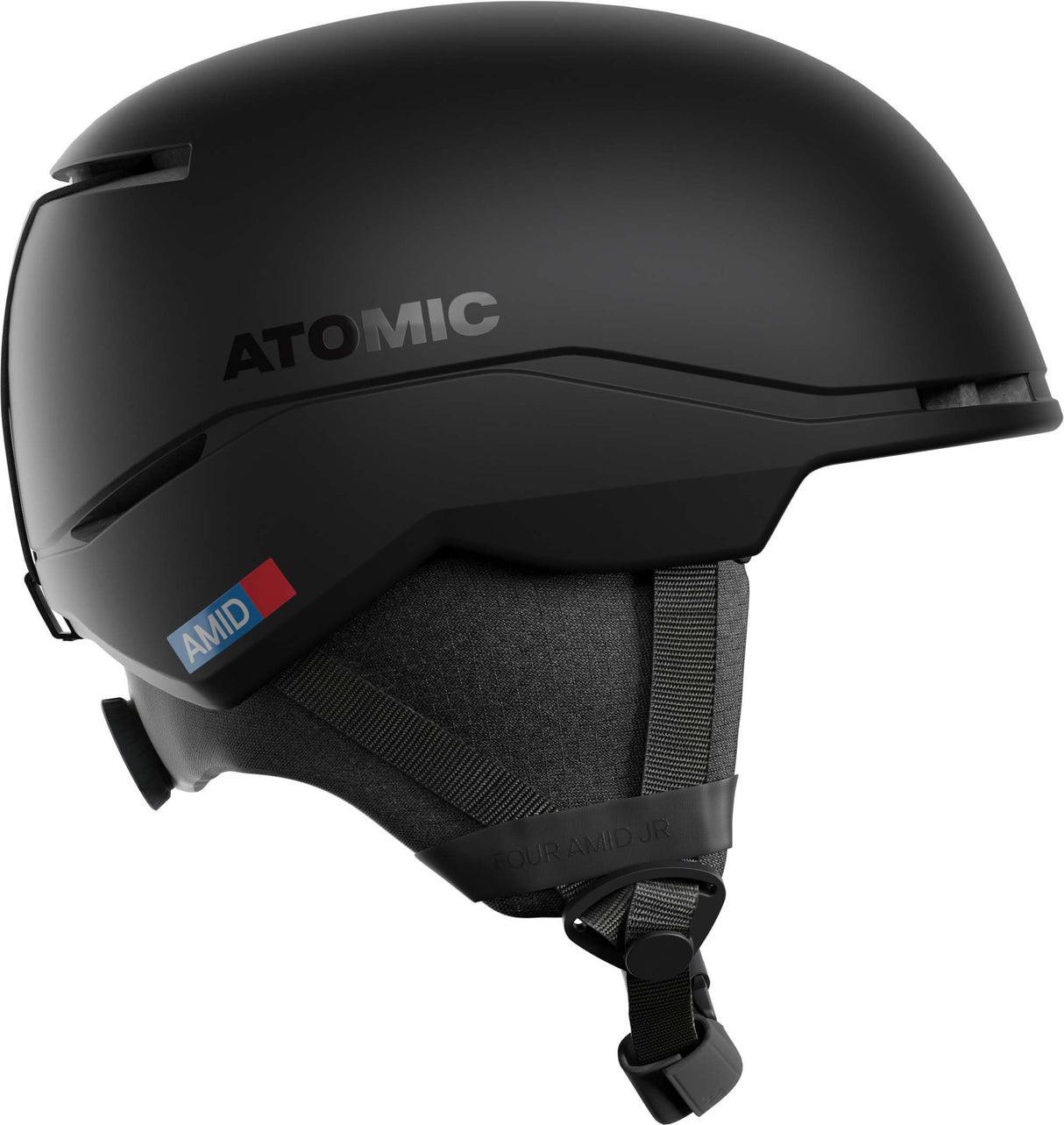 FourAmidJr.- Black Atomic helmet on a white background
