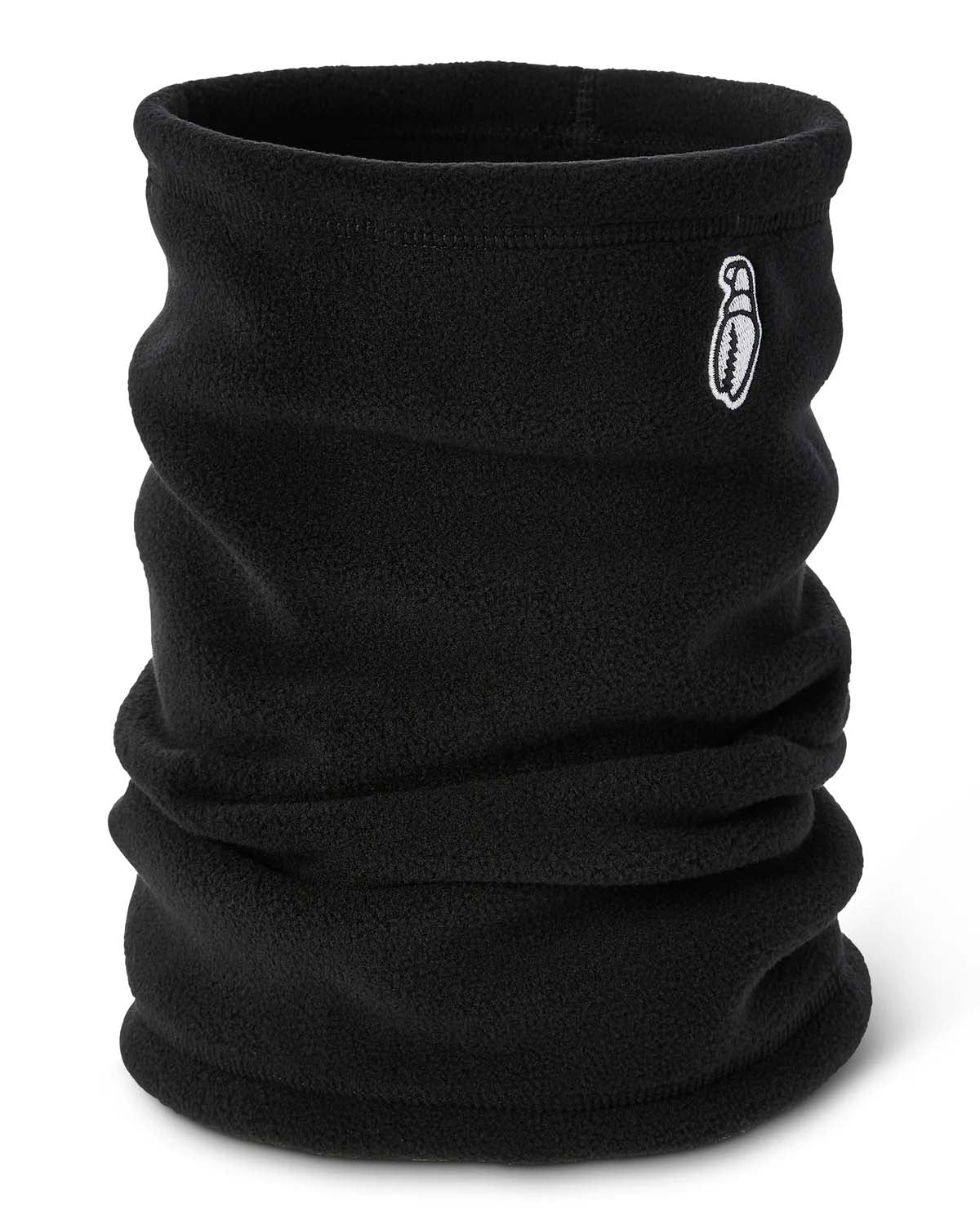 FruzzNeckTube-Black neck gaiter with a brand logo on a white background
