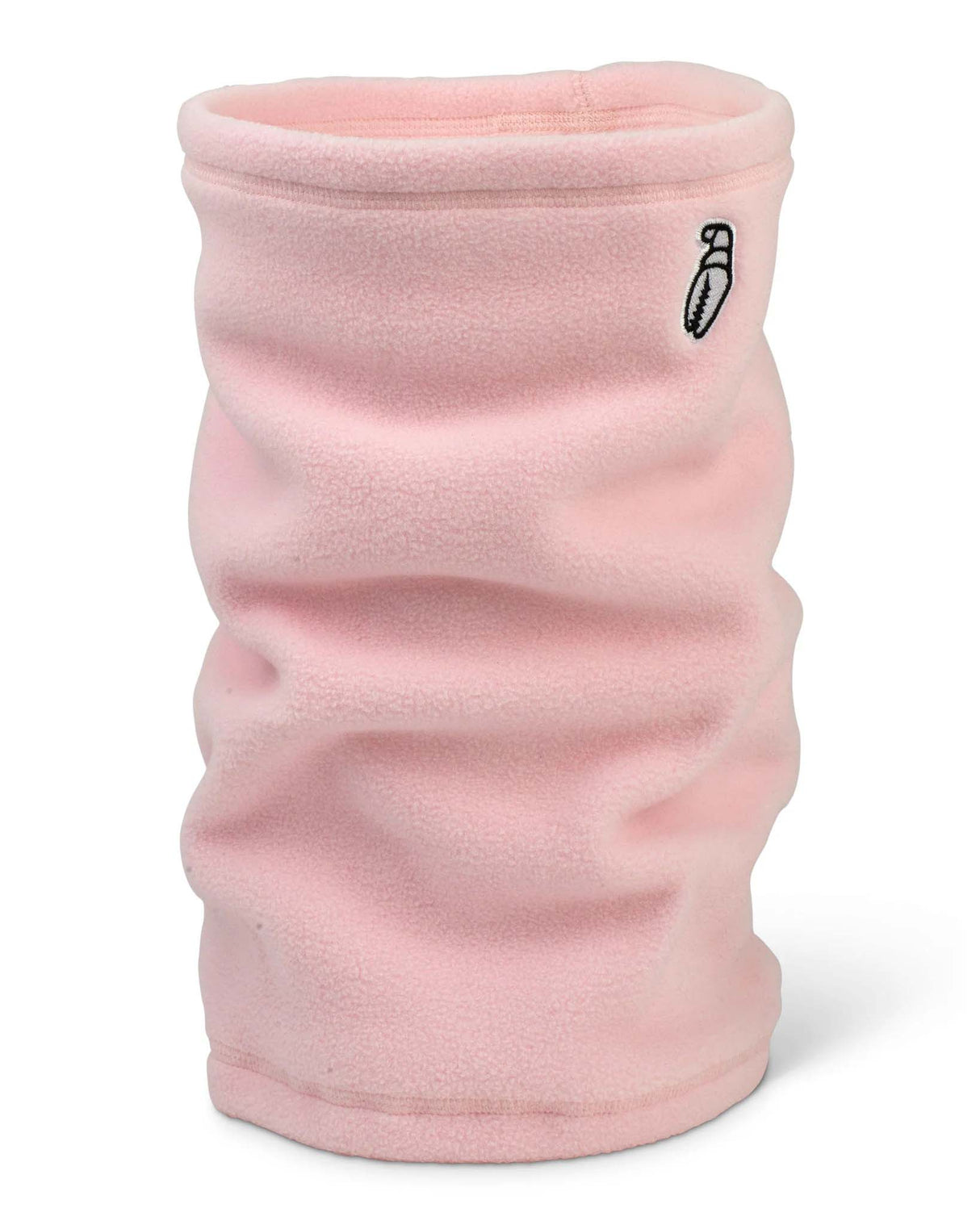 FruzzNeckTube-Light Pink neck gaiter with a brand logo on a white background