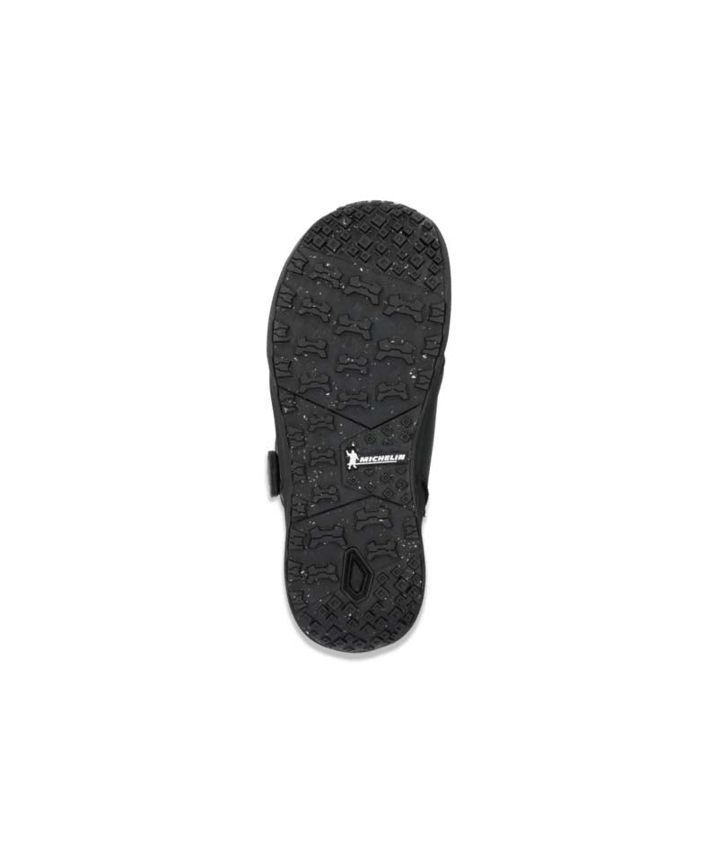 Fuse- Black snowboard boot with white laces and a side BOA on a white background