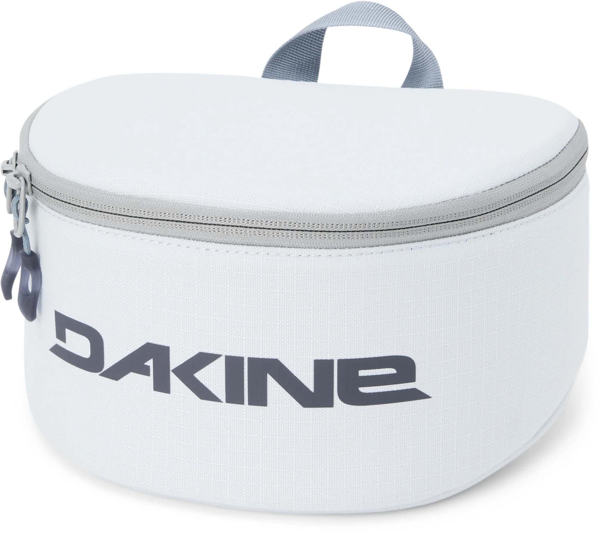 GOGGLESTASH-White Dakine bag with a gray zipper on a white background