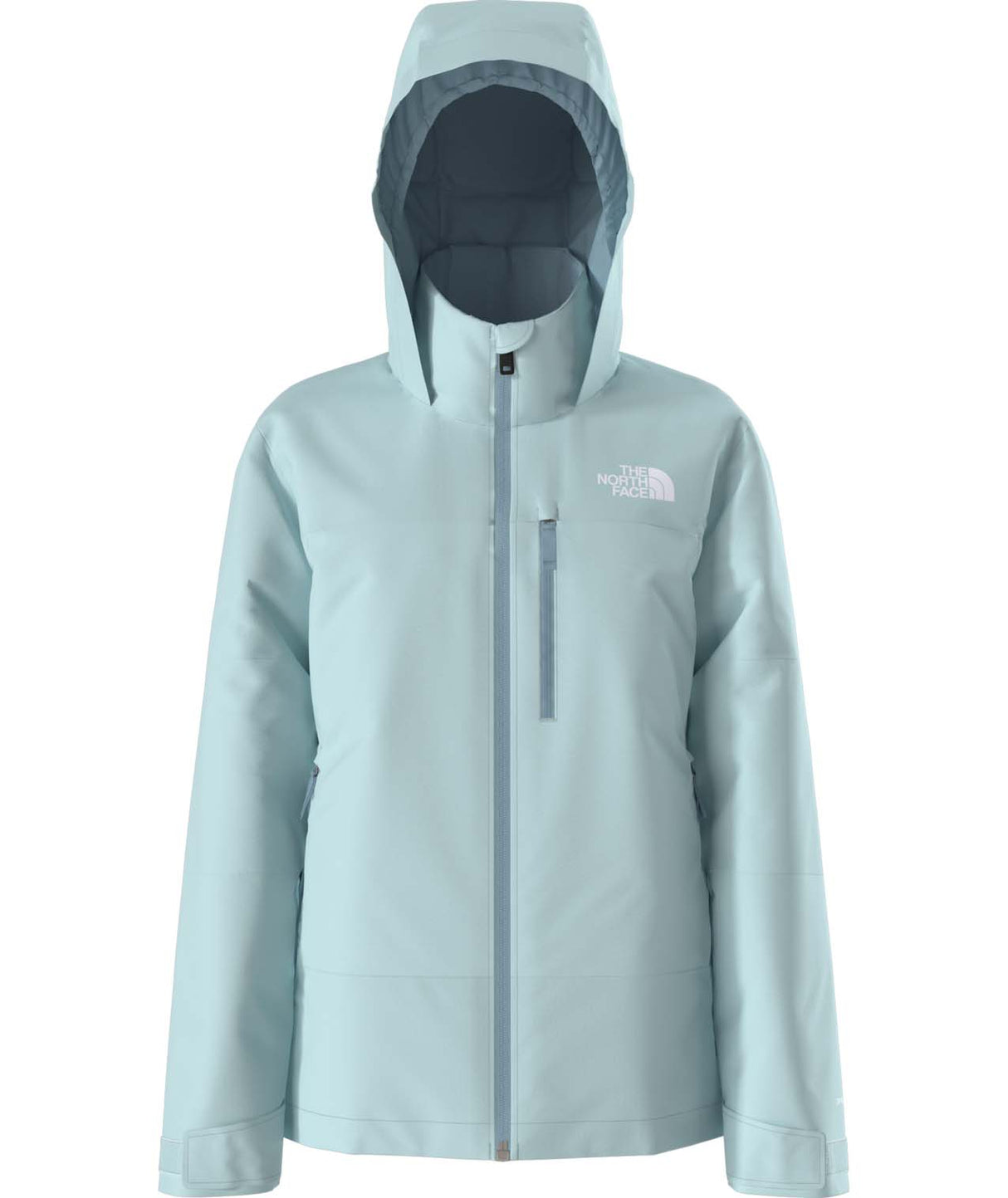 GirlsFreedomInsulatedJacket-Light blue jacket with a hood on a white background