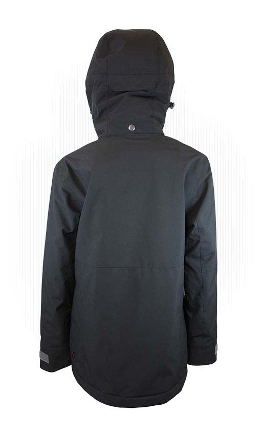 GirlsToesideJacket-Black jacket with a colorful zipper on a white background