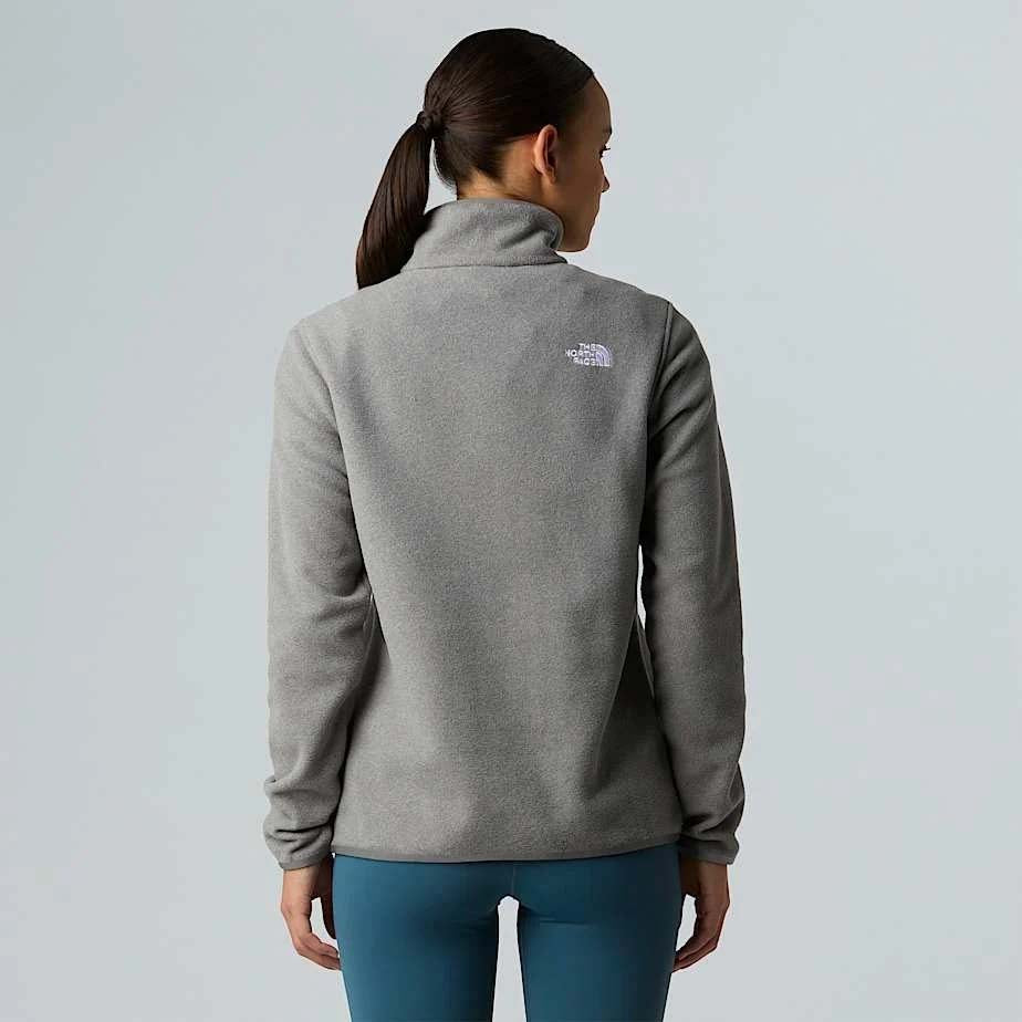 GlacierFleece1_4ZipJacket-A gray quarter-zip fleece pullover from The North Face, displayed on a neutral light gray background.
