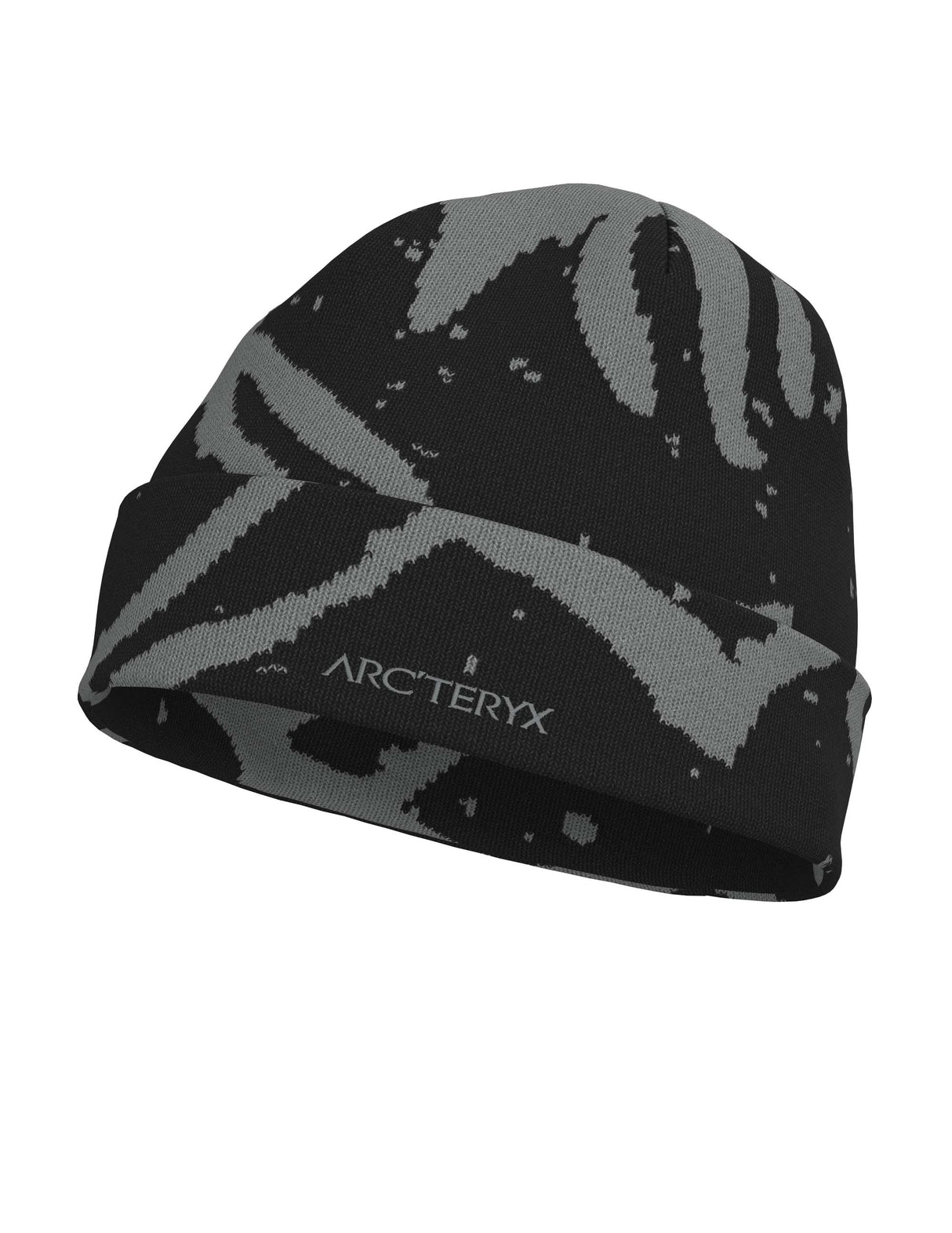 GrottoToque-Black and gray patterned beanie with Arc'teryx logo on a white background
