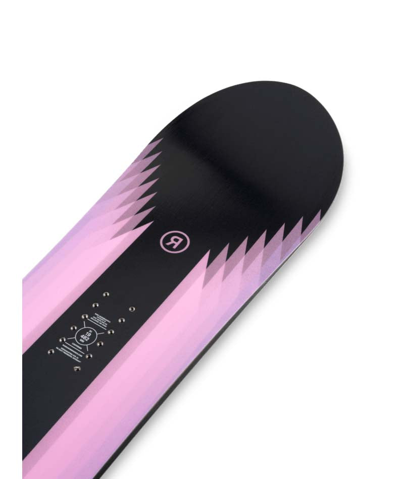 Heartbreaker- Black, pink, and blue snowboard on a white background