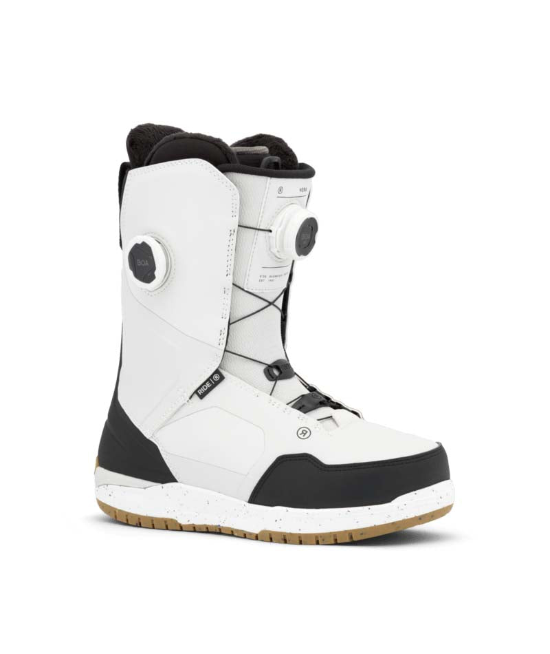 Hera- White and black dual BOA snowboard boot on a white background