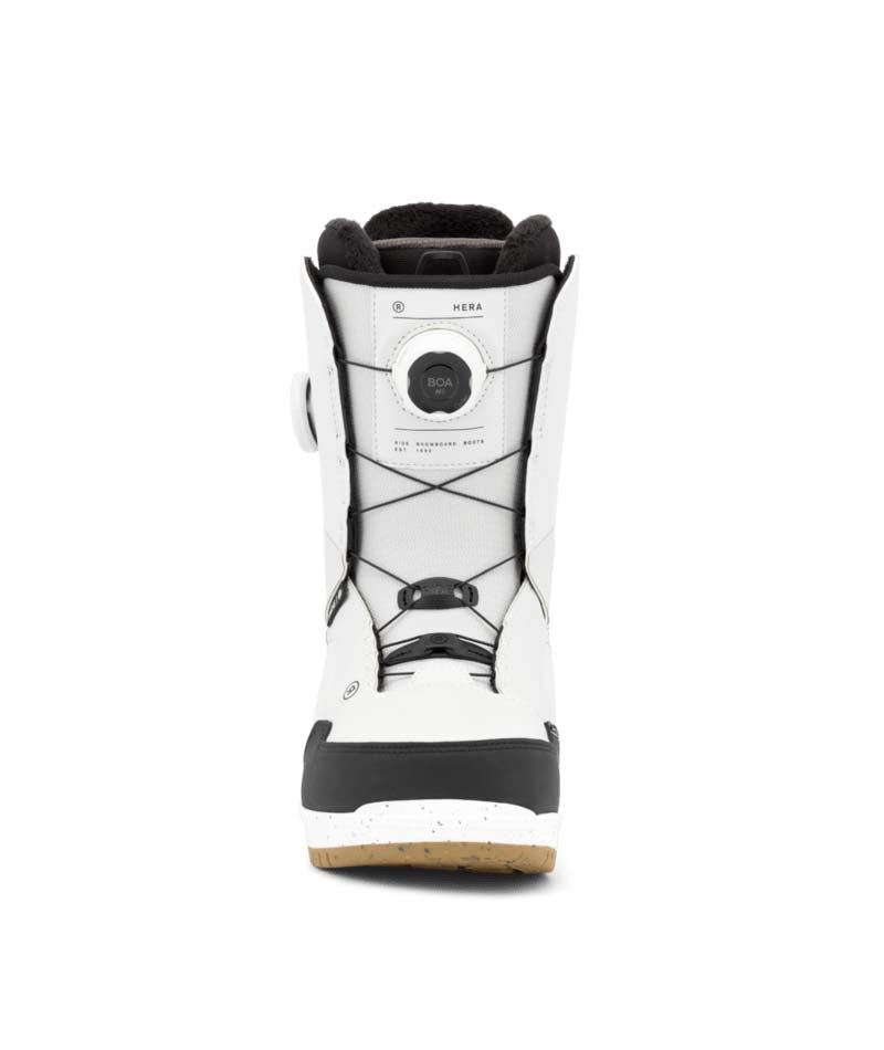 Hera- White and black dual BOA snowboard boot on a white background
