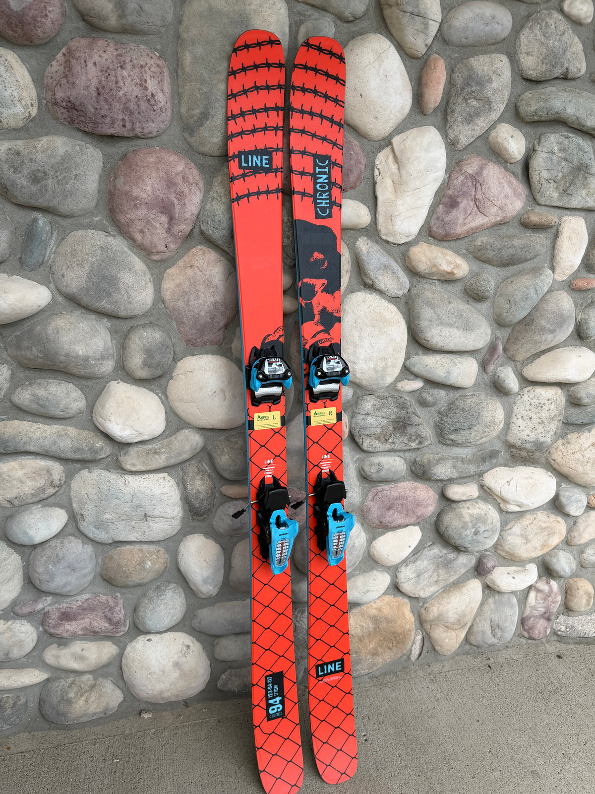 LINE CHRONIC 94 SKIS WITH MATCHING MARKER GRIFFON SKI BINDINGS