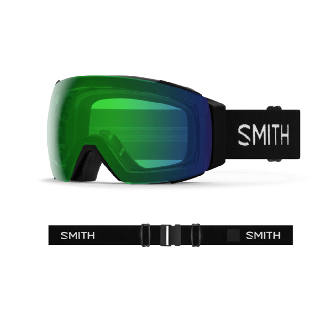 I_OMagGoggle-Smith goggles with green lens and black strap on a white background