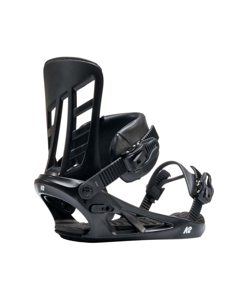 Indy- Black snowboard binding on a white background