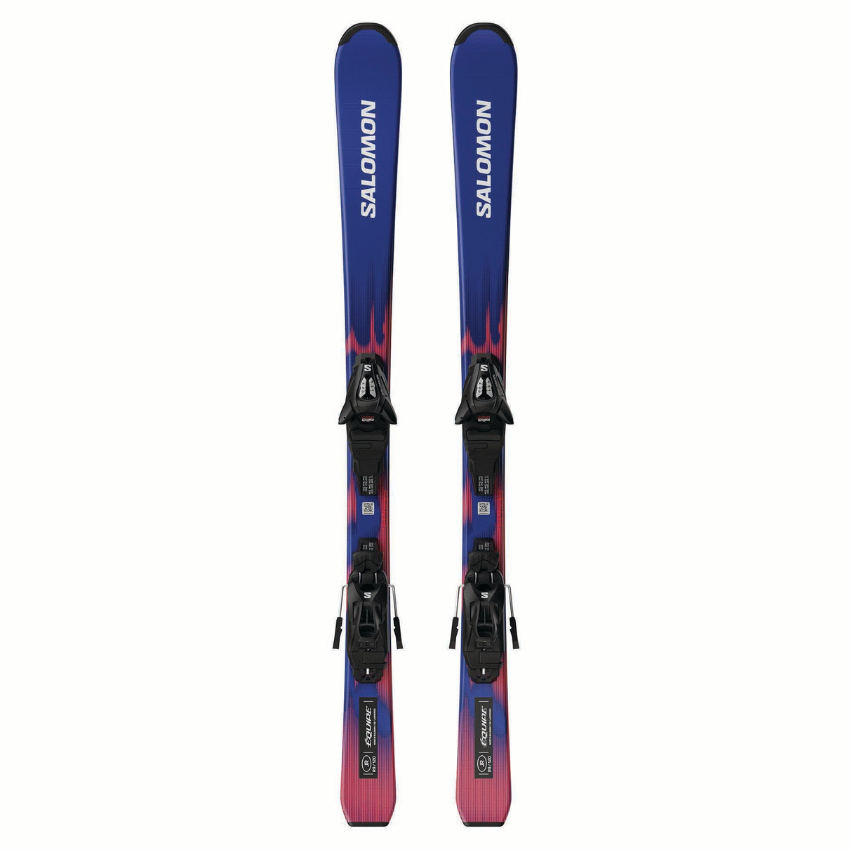 JR.LEQUIPESC5GW-Pair of blue and purple Salomon skis on a white background