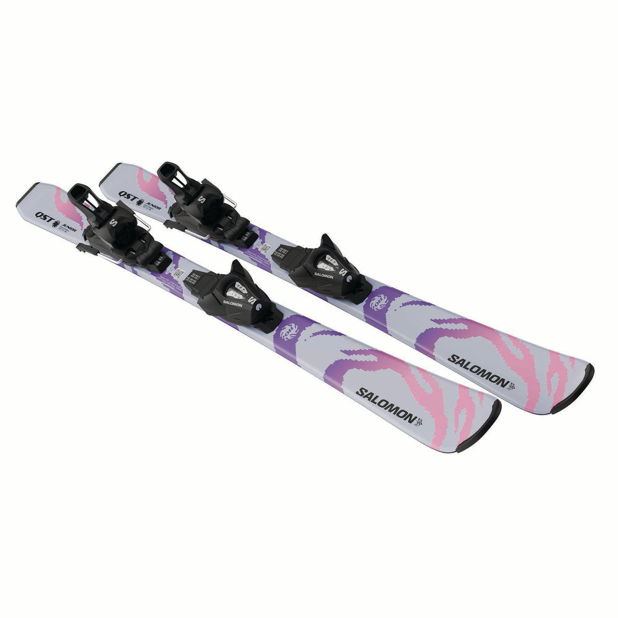 JR.LQSTCOSMICSKYSC5GW-Pair of Salomon skis with bindings on a white background