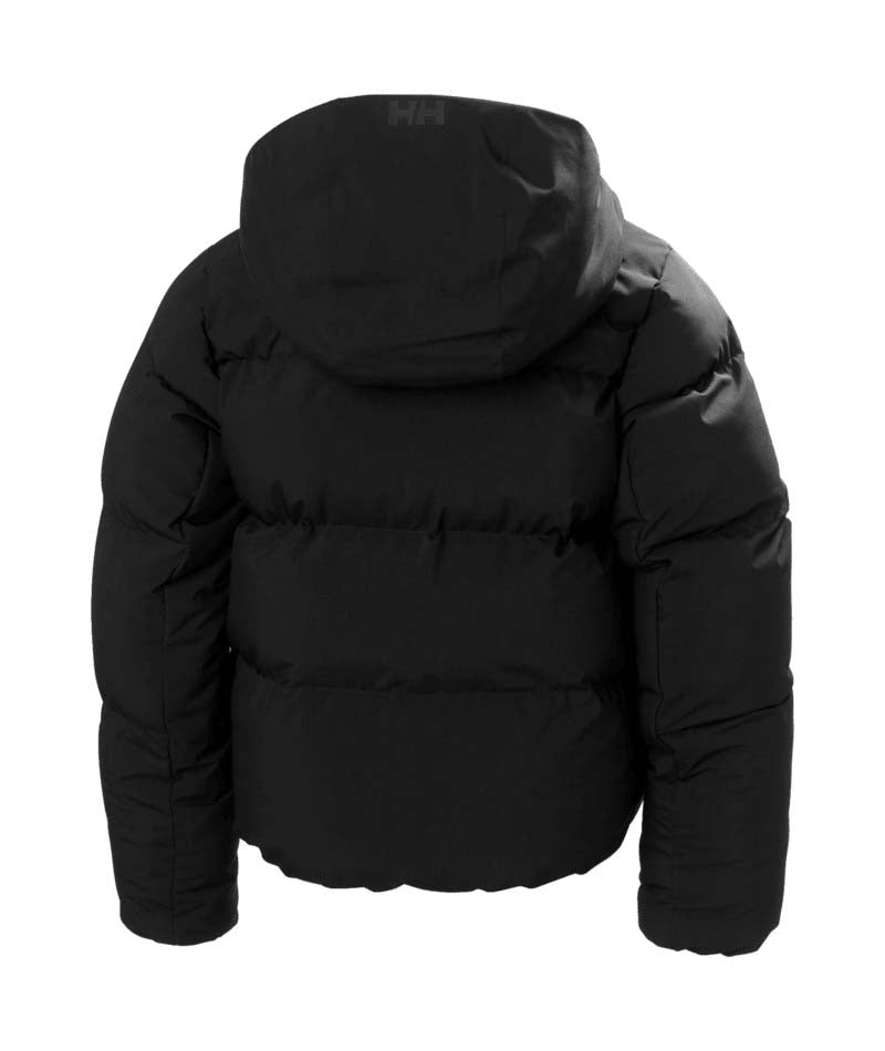 Jr.GirlNoraPuffyJacket-Black puffer jacket with a hood on a white background