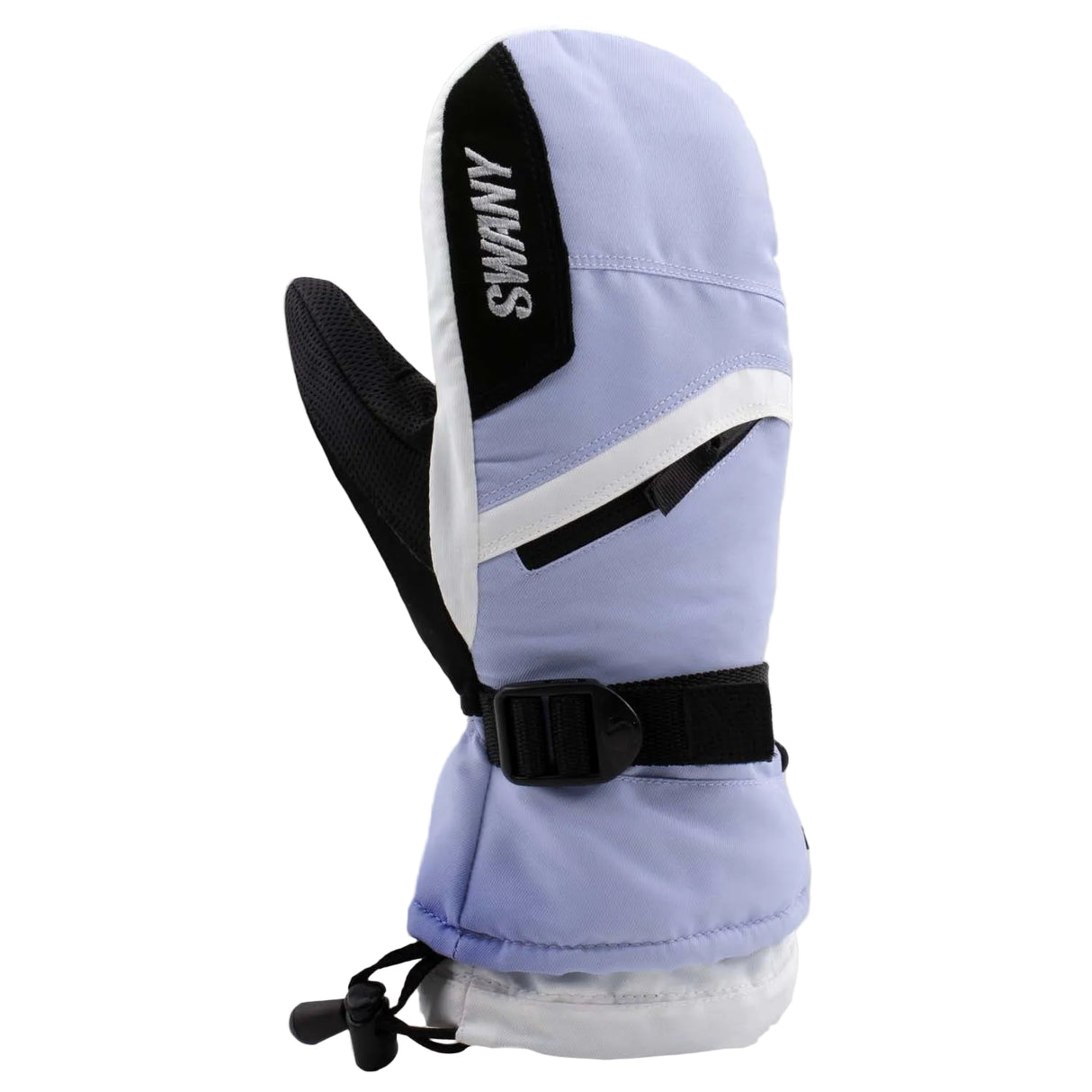 Jr.X-OverMitt- White, light purple, and black mitt on a white background