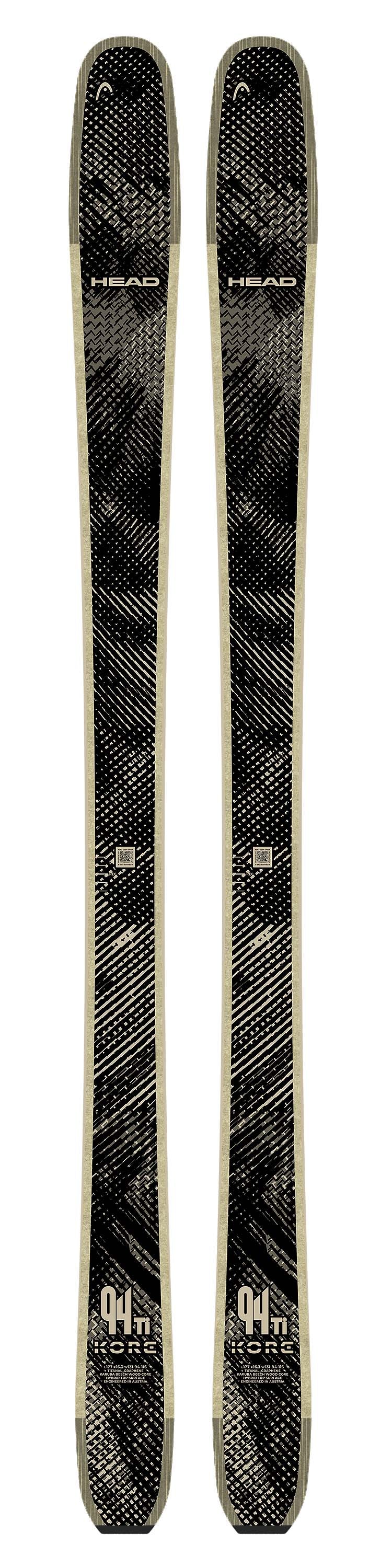 KORE94Ti- Two black skis with visible branding on a white background