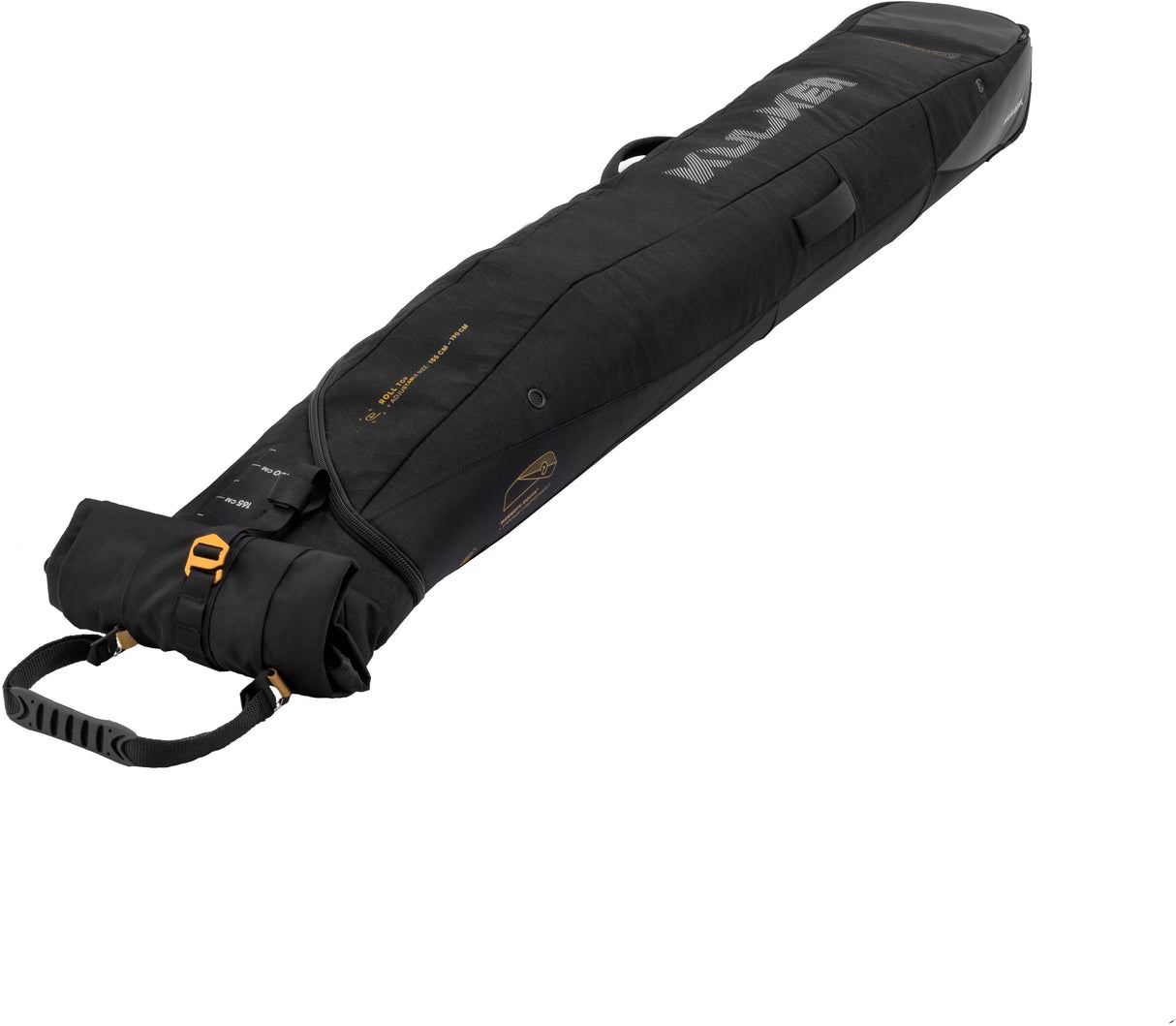 KantajaSingleRollerSkiBag- Black and gold bag on a white background