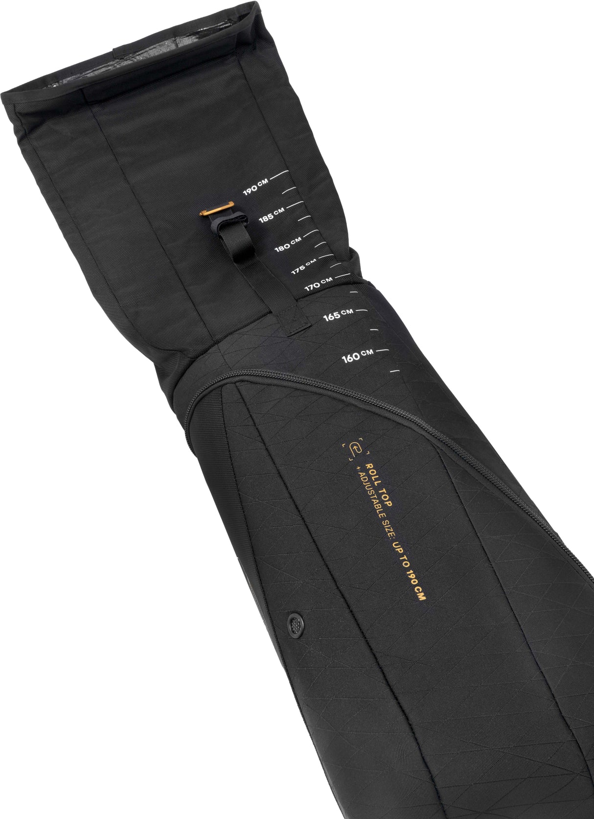 KantajaSingleRollerSkiBag- Black and gold bag on a white background