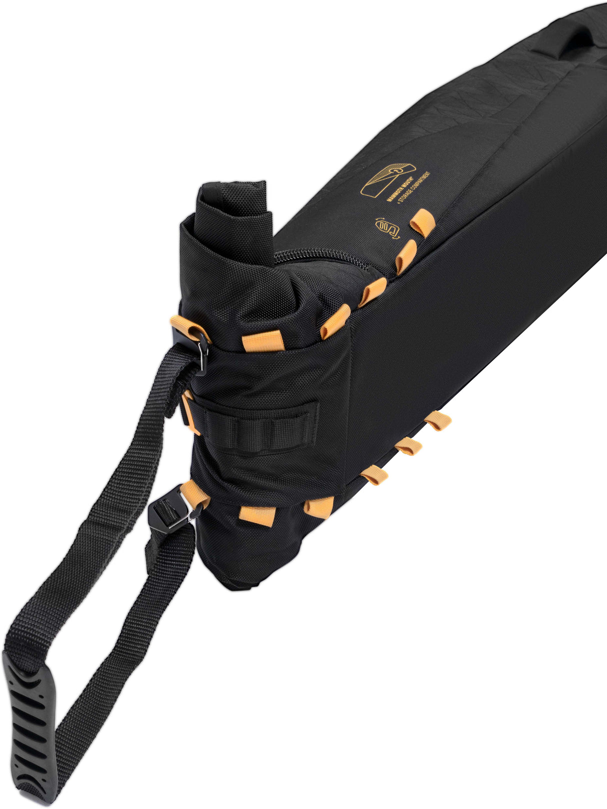 KantajaSingleRollerSkiBag- Black and gold bag on a white background