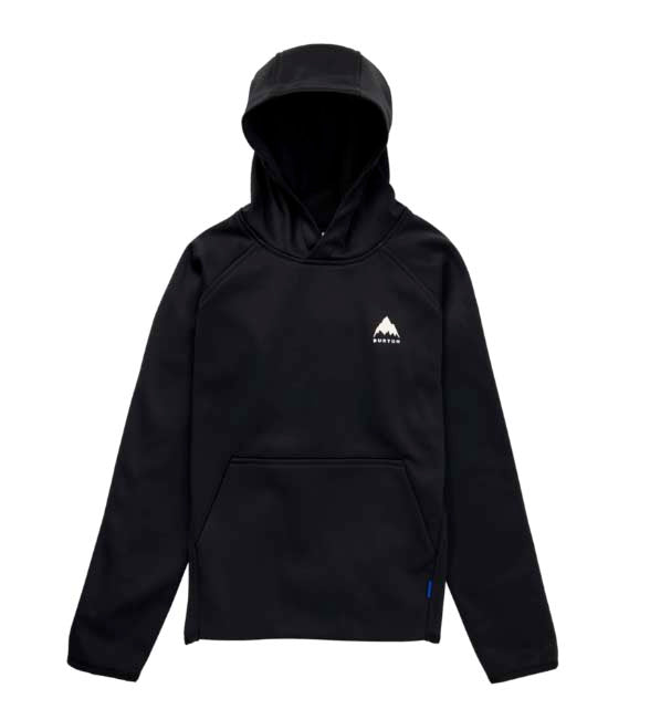Kids_CrownWeatherproofPulloverFleece-Black hoodie with a logo on a white background