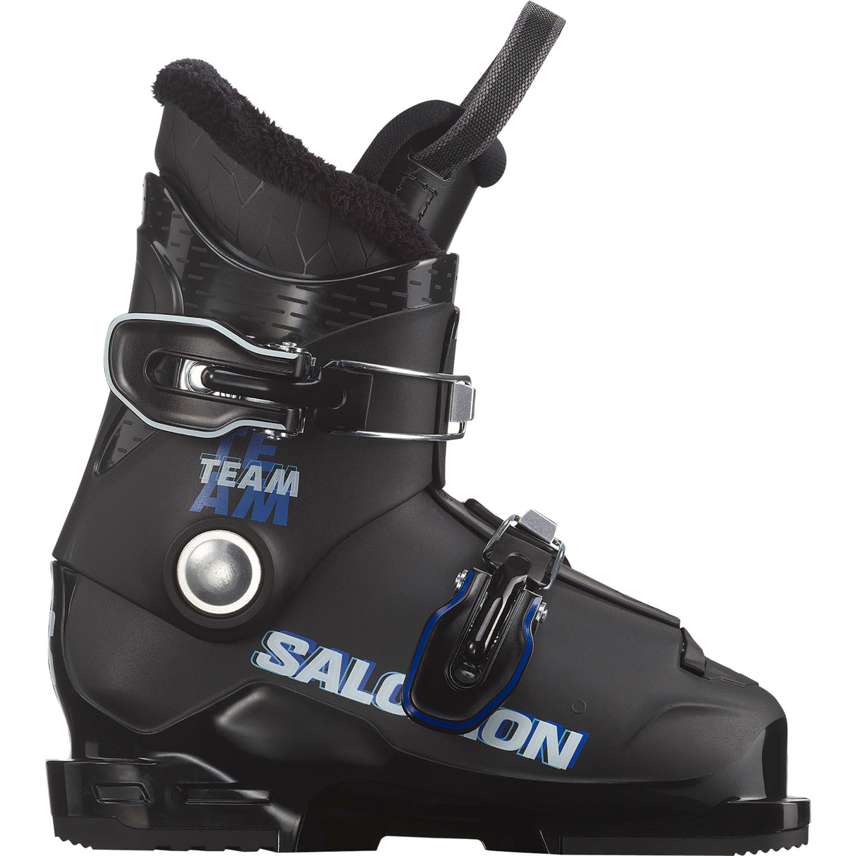 TeamT2-Black ski boot with branding on a white background