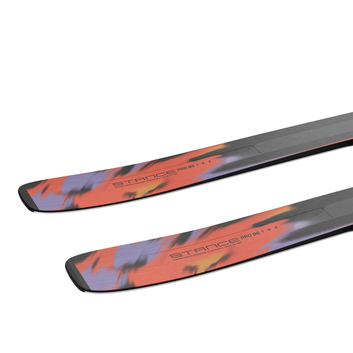 Stance Pro 96- A pair of Salomon Stance Pro 96 adult skis for the year 2027, featuring a black, orange, and blue color scheme.