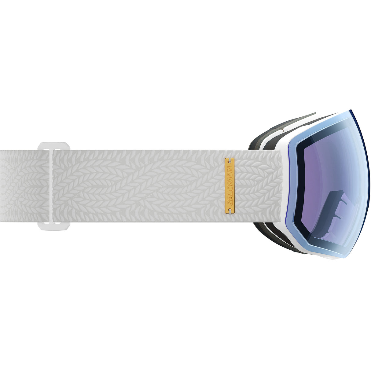Radium Pro S Sigma Photo- Ski goggles with a purple lens and white strap on a white background