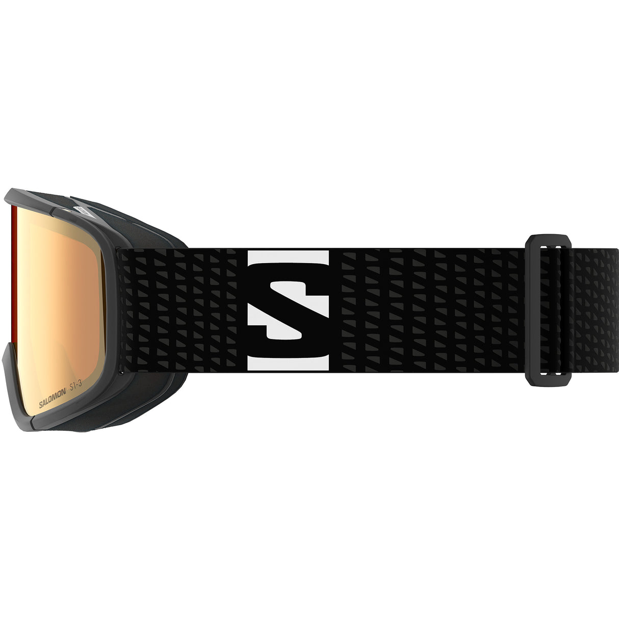 Aksium 2.0 Photo- Salomon ski goggles with black frame and yellow/red lenses on a white background