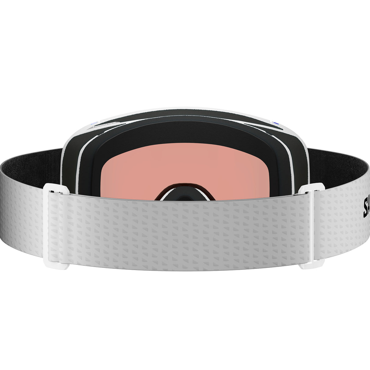 Aksium 2.0 Photo- Salomon ski goggles with white frame and blue lenses on a white background