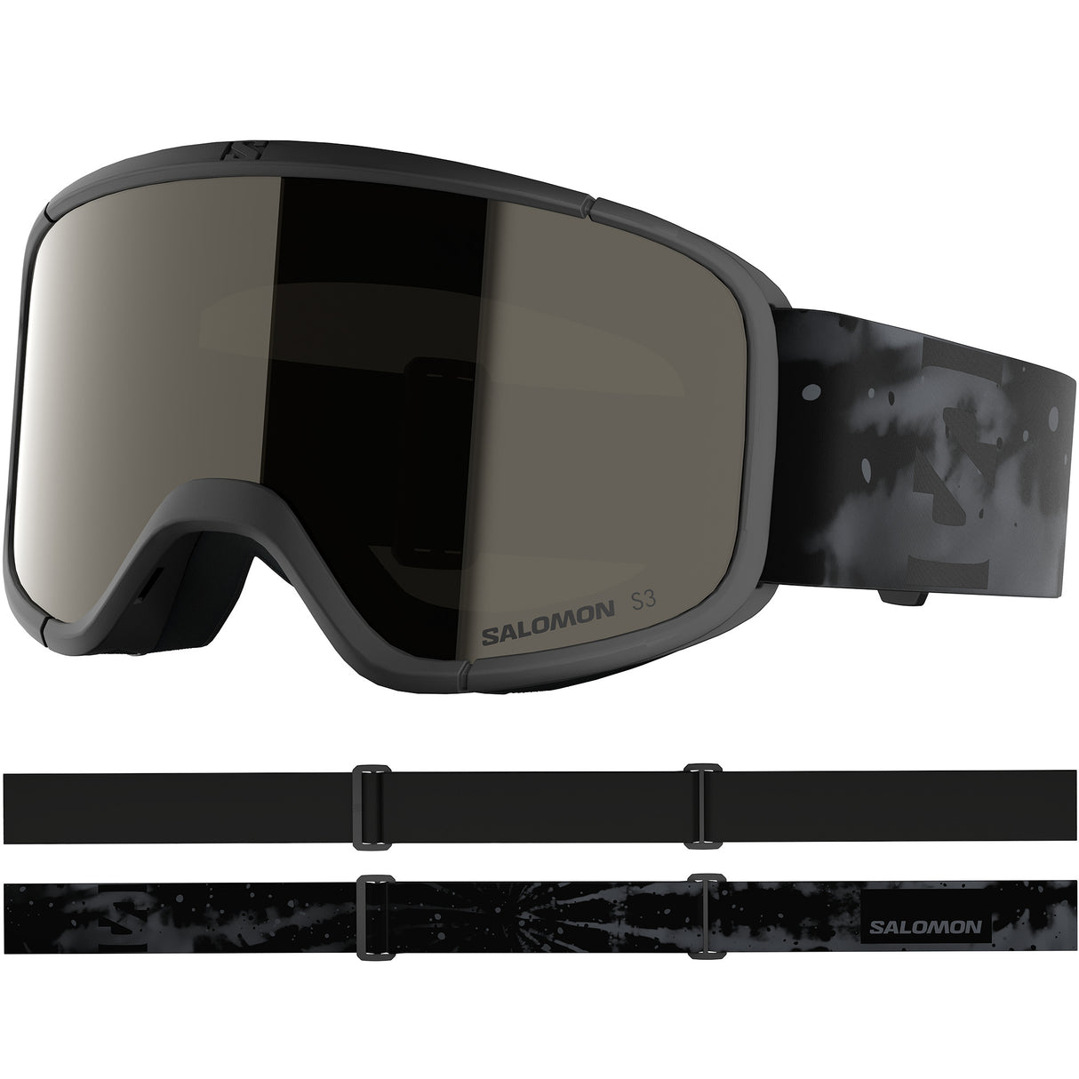Aksium 2.0 S-Black ski goggles with a strap on a white background
