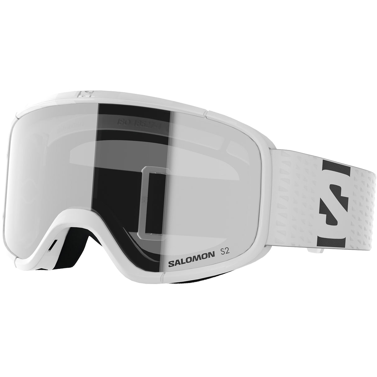 Aksium 2.0 S-White ski goggles with a strap on a white background