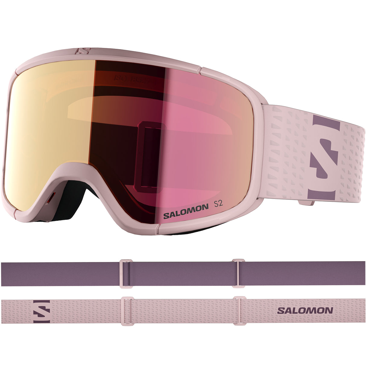 Aksium 2.0 S-Pink ski goggles with a strap on a white background