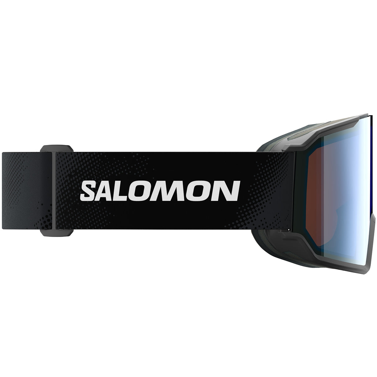 S/View 3- Salomon ski goggles with blue lens and a black strap on a white background