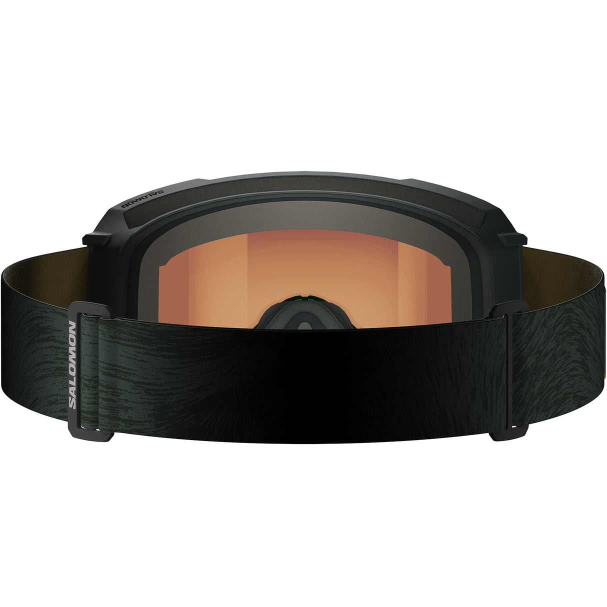 S/View 3- Salomon ski goggles with blue lens and a green strap on a white background