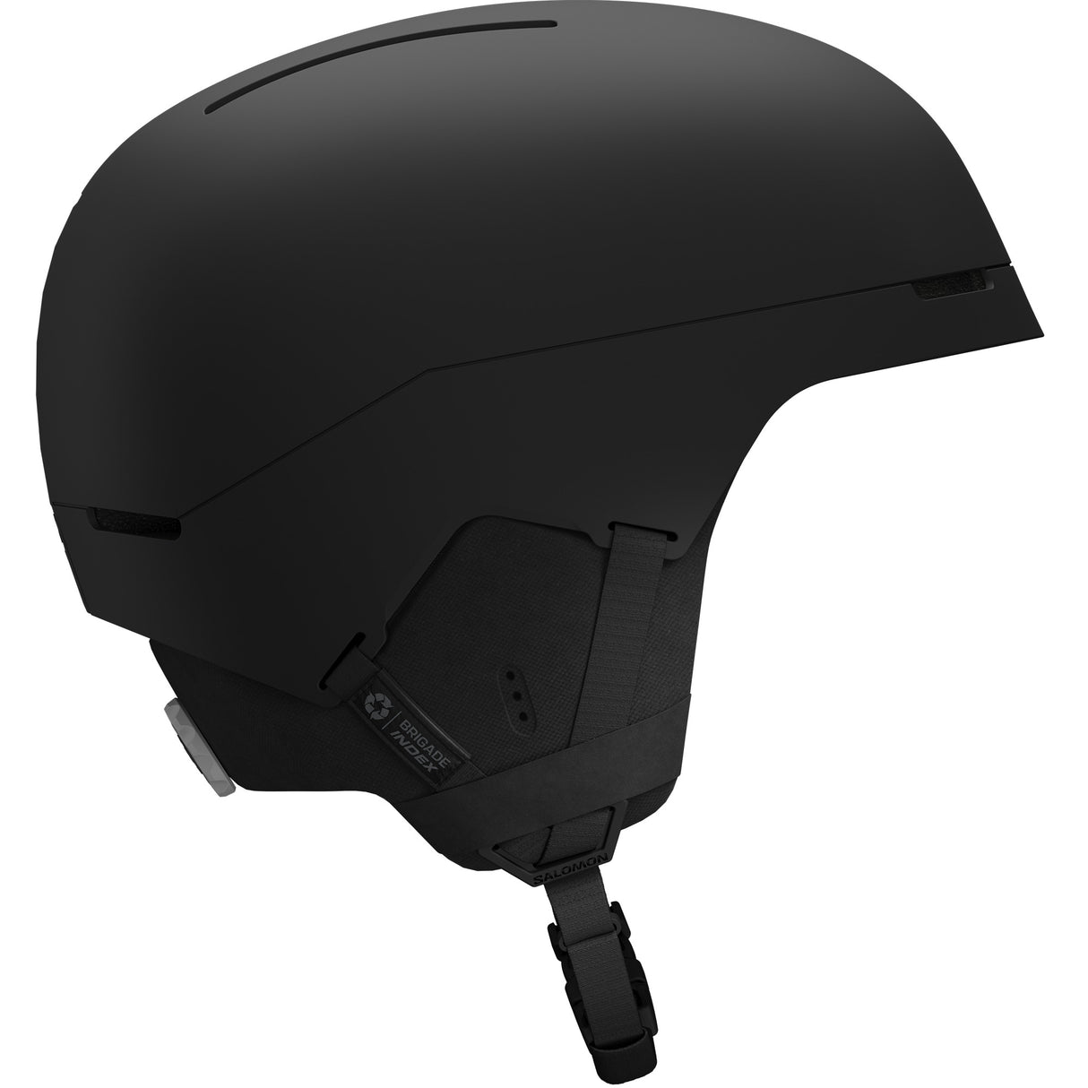 BrigadeIndexMIPS- Black helmet with black chin strap on a white background