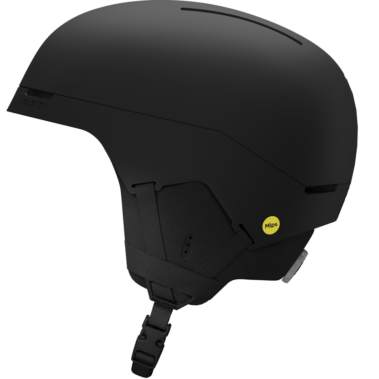 BrigadeIndexMIPS- Black helmet with black chin strap on a white background