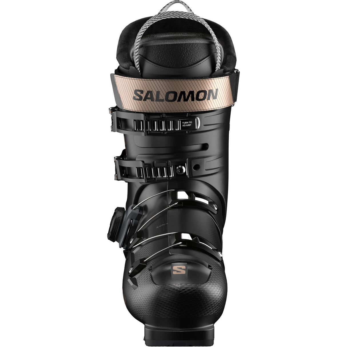 S/Pro Delta BOA 95 W- A Salomon S/Pro Delta BOA 95 W GW women's ski boot with a black upper and BOA lacing system.