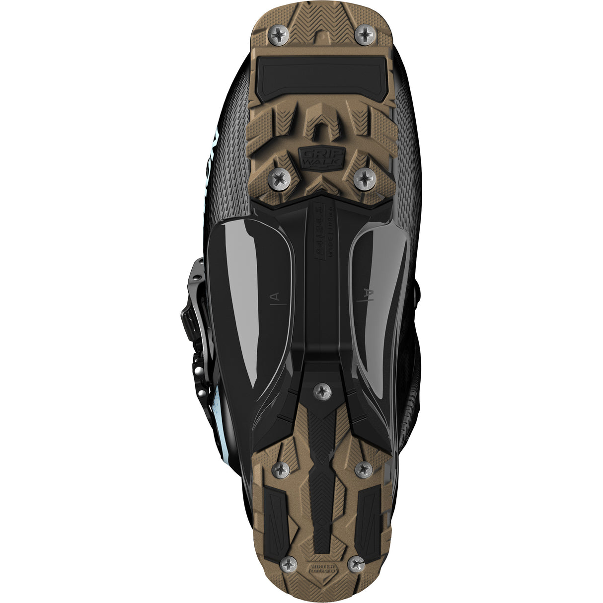 Sense 70- Salomon Sense 70 GW Kids Ski Boots in black with blue accents, featuring multiple buckles and the Salomon logo on the side.