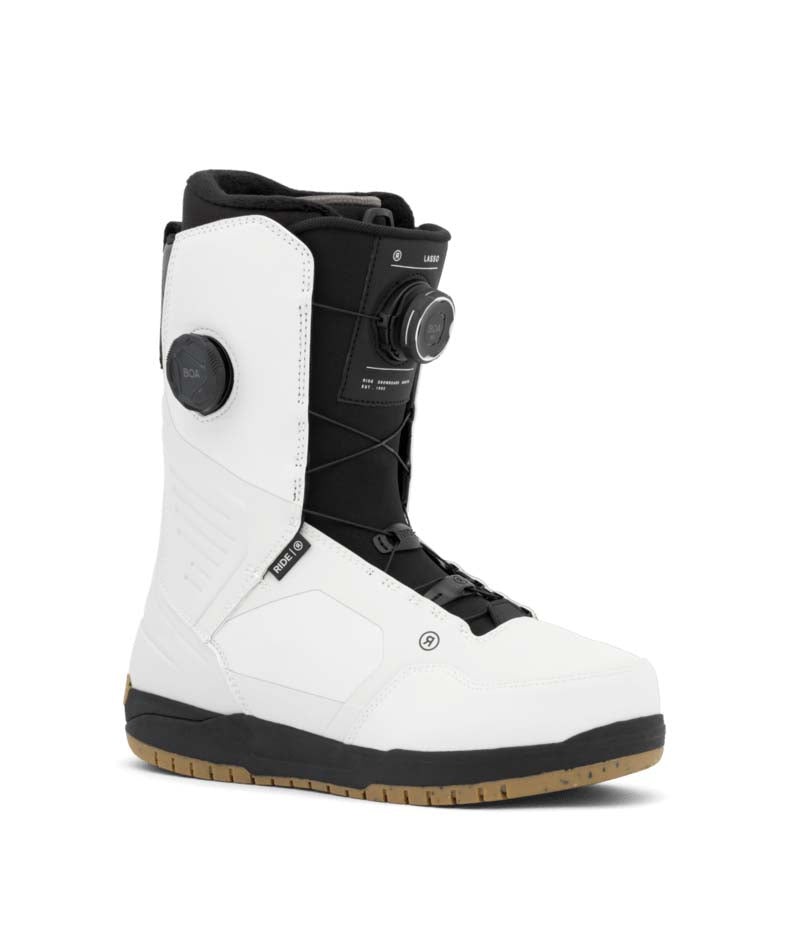 Lasso- White and black dual BOA snowboard boot on a white background