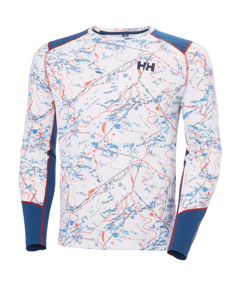 LifaActiveCrew- Long-sleeve shirt with a map pattern and blue accents on a white background