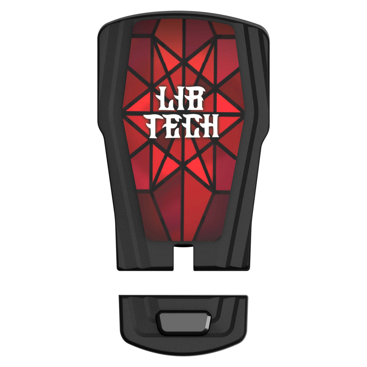 LightningSupermatic-Black and red snowboard binding on a white background