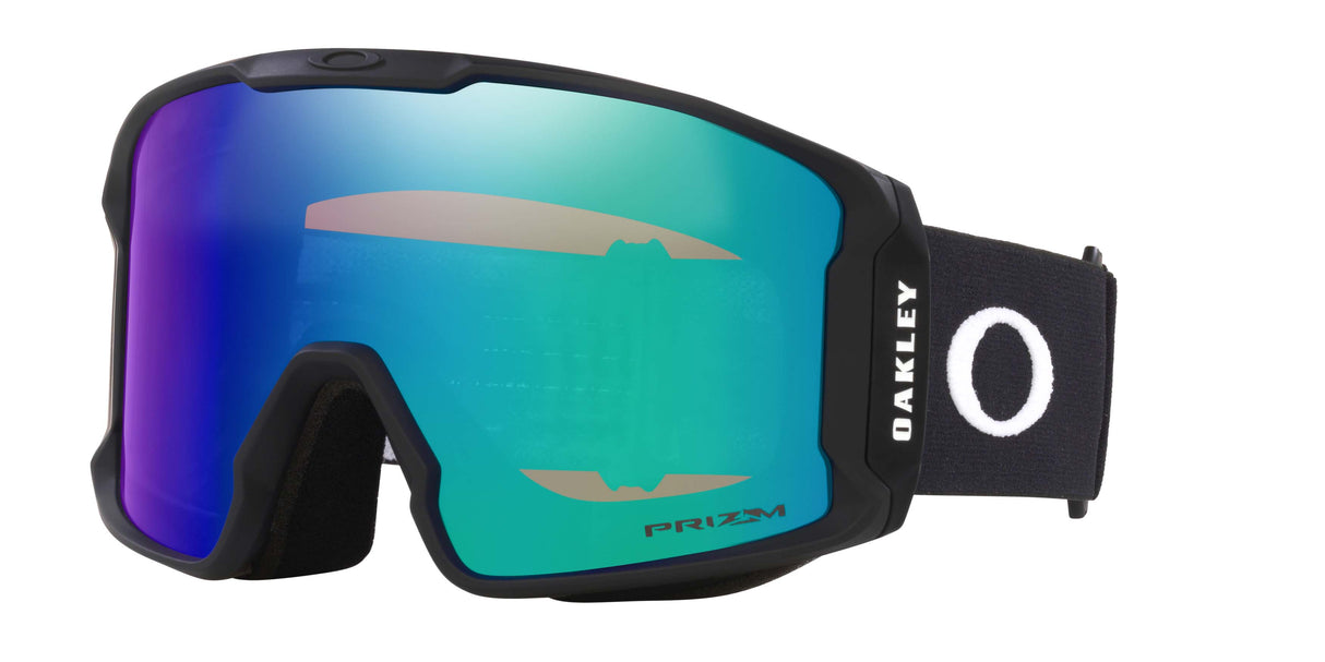 LineMinerL- Oakley goggles with reflective blue lens on a white background