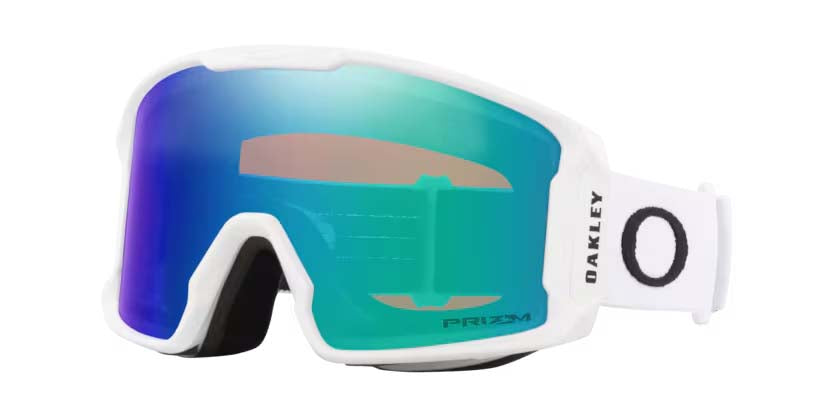 LineMinerM-Oakley goggles with a gradient blue and green lens on a white background
